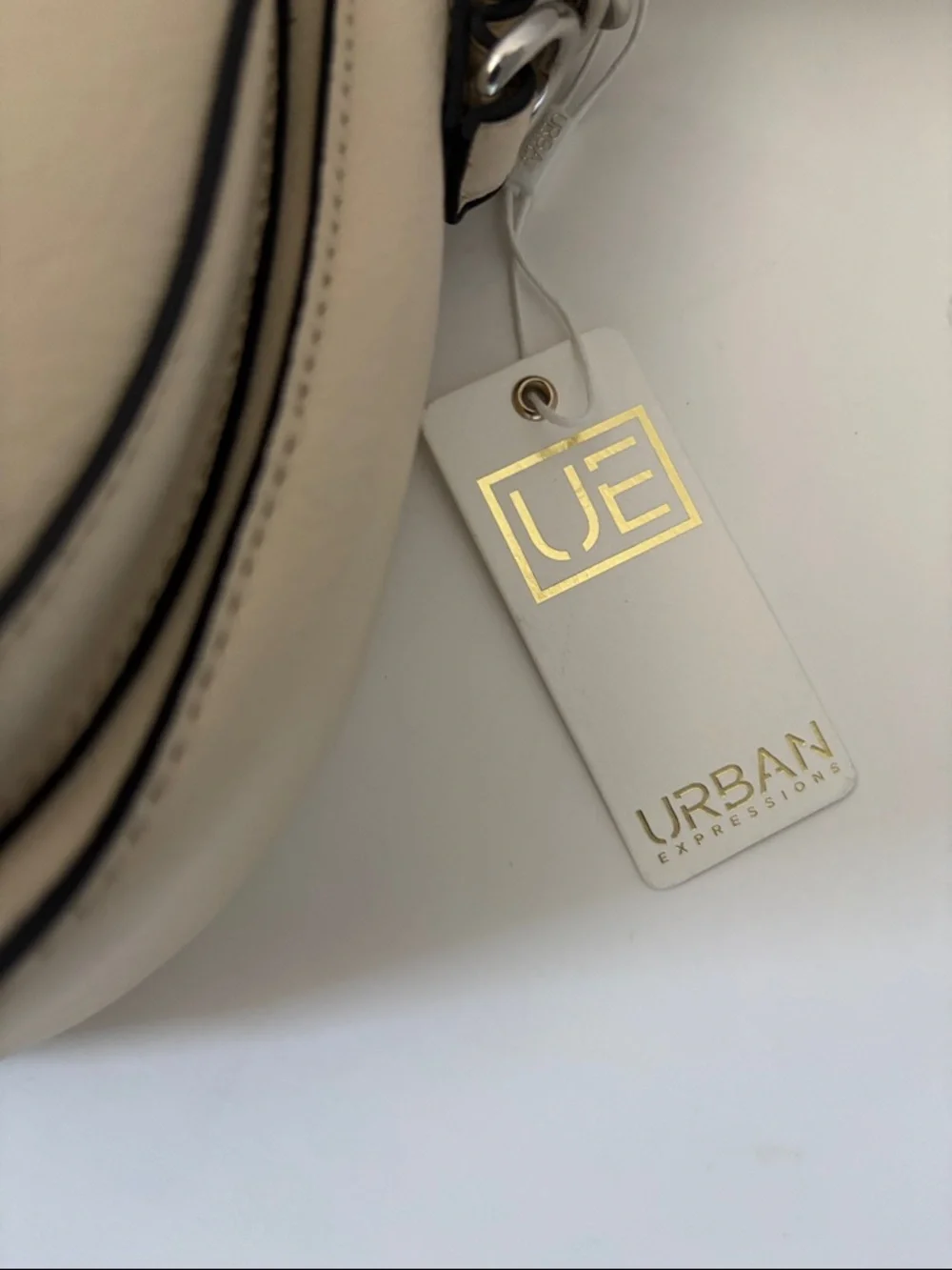 Urban Expressions Vegan Leather Saddle Bag - Studded Crossbody Strap Cream/Ivory - Picture 12 of 12